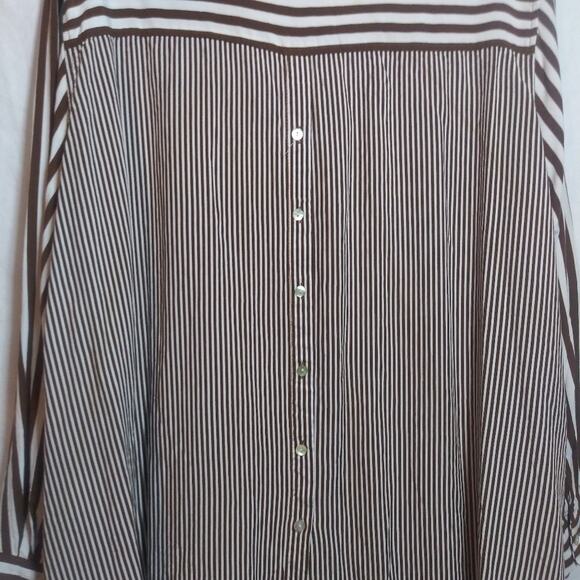 Jane and Delancey Brown and White Striped Boyfriend Button-Up Back Shirt Sz 2X - Picture 9 of 12
